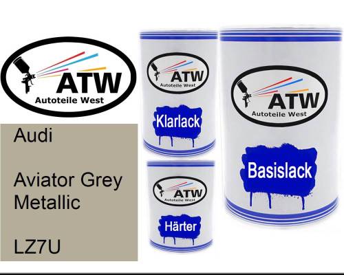 Audi, Aviator Grey Metallic, LZ7U: 500ml Lackdose + 500ml Klarlack + 250ml Härter - Set, von ATW Autoteile West.